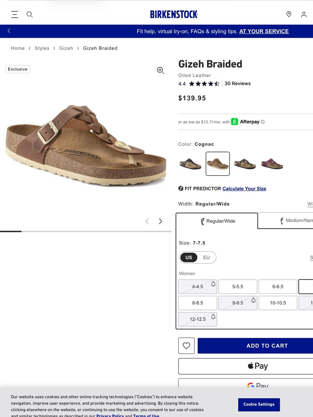 Birkenstock Women’s Gizeh Braided Thong Sandal - Cognac size 40